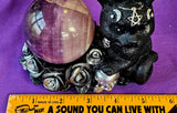 LG. Adorable Demon Kitty w/Roses Crystal Sphere Holder 😻🖤🐈‍⬛🔮🌹