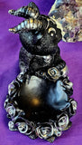 LG. Adorable Demon Kitty w/Roses Crystal Sphere Holder 😻🖤🐈‍⬛🔮🌹