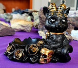 LG. Adorable Demon Kitty w/Roses Crystal Sphere Holder 😻🖤🐈‍⬛🔮🌹