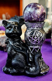 Black Witchy Cat Triple Moon Pentagram Crystal Sphere Holder 🔮🐈‍⬛🖤