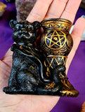 Black Witchy Cat Triple Moon Pentagram Crystal Sphere Holder 🔮🐈‍⬛🖤