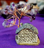 SM. Cottage w/Copper Wire Wrapped Chevron Amethyst Crystal Tree