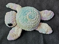 Handmade Crocheted Turtlebaby Plushie w/Rainbow Flippers 🩷🐢🩵🥹