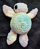 Handmade Crocheted Turtlebaby Plushie w/Rainbow Flippers 🩷🐢🩵🥹