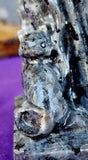 LG. Flashy Larvikite Crystal Witch w/Cat Familiar, Broom, & Spellbook 🐈🧙‍♀️🧹📚