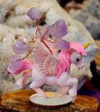Pink Unicorn Pegasus Figurine w/Wire Wrapped Amethyst Crystal Tree 🌳🦄🪽💜🩷