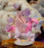 Pink Unicorn Pegasus Figurine w/Wire Wrapped Amethyst Crystal Tree 🌳🦄🪽💜🩷