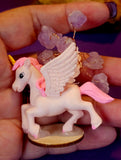 Pink Unicorn Pegasus Figurine w/Wire Wrapped Amethyst Crystal Tree 🌳🦄🪽💜🩷