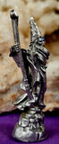 Antique Vintage Pewter Wizard Figurine w/Blue Gem & Staff