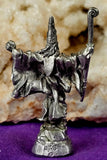 Antique Vintage Pewter Wizard Figurine w/Blue Gem & Staff