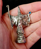 Antique Vintage Pewter Wizard Figurine w/Blue Gem & Staff