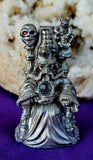 Vintage Antique Pewter Wizard Statue w/ Crystal Ball Red Eyes on Throne Figurine 🪄🧙‍♂️🧙‍♀️✨🔥