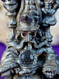 Vintage Antique Pewter Wizard Statue w/ Crystal Ball Red Eyes on Throne Figurine 🪄🧙‍♂️🧙‍♀️✨🔥