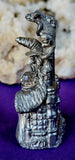 Vintage Antique Pewter Wizard Statue w/ Crystal Ball Red Eyes on Throne Figurine 🪄🧙‍♂️🧙‍♀️✨🔥