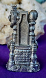 Vintage Antique Pewter Wizard Statue w/ Crystal Ball Red Eyes on Throne Figurine 🪄🧙‍♂️🧙‍♀️✨🔥