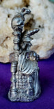 Vintage Antique Pewter Wizard Statue w/ Crystal Ball Red Eyes on Throne Figurine 🪄🧙‍♂️🧙‍♀️✨🔥