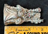 Vintage Antique Pewter Wizard Statue w/ Crystal Ball Red Eyes on Throne Figurine 🪄🧙‍♂️🧙‍♀️✨🔥