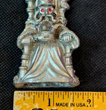 Vintage Antique Pewter Wizard Statue w/ Crystal Ball Red Eyes on Throne Figurine 🪄🧙‍♂️🧙‍♀️✨🔥