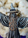 Antique Vintage Pewter Merlin Wizard Figurine Metallic with Crystals 🧙‍♂️🧙‍♀️🔮💎✨