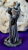 Antique Vintage Pewter Merlin Wizard Figurine Metallic with Crystals 🧙‍♂️🧙‍♀️🔮💎✨