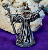 Antique Vintage Pewter Merlin Wizard Figurine Metallic with Crystals 🧙‍♂️🧙‍♀️🔮💎✨