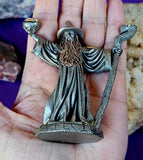 Antique Vintage Pewter Merlin Wizard Figurine Metallic with Crystals 🧙‍♂️🧙‍♀️🔮💎✨