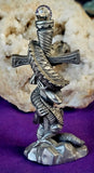 Antique Vintage Pewter Dragon Cross Figurine w/Crystal Ball 🔮💎✨🩶🐲🐉