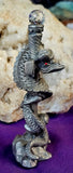 Antique Vintage Pewter Dragon Cross Figurine w/Crystal Ball 🔮💎✨🩶🐲🐉