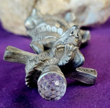 Antique Vintage Pewter Dragon Cross Figurine w/Crystal Ball 🔮💎✨🩶🐲🐉