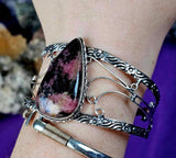 SS 925 Sunset Rhodonite Adjustable Bangle 🖤🌅🩷📿