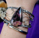 SS 925 Sunset Rhodonite Adjustable Bangle 🖤🌅🩷📿