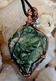 Copper Wire Wrapped Ocean Jasper Necklace 🪸💚💛📿🌊