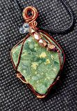 Copper Wire Wrapped Ocean Jasper Necklace 🪸💚💛📿🌊
