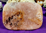 XL Pink Amethyst w/Iron Staining Crystal Rectangular Shaped Dish w/Druzies #2 ✨🩷🌸🌷😍
