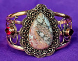 Copper Colored Leopardskin Jasper w/Lab Created Ruby Accent Stones Adjustable Bangle 📿🐆🤩❤️