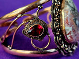 Copper Colored Leopardskin Jasper w/Lab Created Ruby Accent Stones Adjustable Bangle 📿🐆🤩❤️