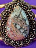 Copper Colored Leopardskin Jasper w/Lab Created Ruby Accent Stones Adjustable Bangle 📿🐆🤩❤️