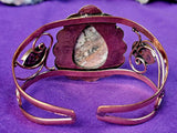 Copper Colored Leopardskin Jasper w/Lab Created Ruby Accent Stones Adjustable Bangle 📿🐆🤩❤️