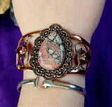 Copper Colored Leopardskin Jasper w/Lab Created Ruby Accent Stones Adjustable Bangle 📿🐆🤩❤️