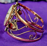 Copper Colored Leopardskin Jasper w/Lab Created Ruby Accent Stones Adjustable Bangle 📿🐆🤩❤️