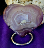 LG. Jelly Agate Crystal Heart w/Druzy & Silver Metal Display Stand ✨💜🪷💎