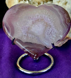 LG. Jelly Agate Crystal Heart w/Druzy & Silver Metal Display Stand ✨💜🪷💎