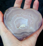LG. Jelly Agate Crystal Heart w/Druzy & Silver Metal Display Stand ✨💜🪷💎
