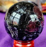 Arfvedsonite aka Fireworks Stone w/Garnet & Quartz Crystal Sphere ❤️🧨🎆🔮🤯🖤