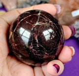 Arfvedsonite aka Fireworks Stone w/Garnet & Quartz Crystal Sphere ❤️🧨🎆🔮🤯🖤