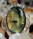 Labradorite Silver Plated Crystal Pendant ✨🩶💚📿