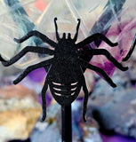 LG. Rainbow Fluorite Crystal Spiderweb Carving w/Black Metal Spider Stand 🕷️🌈🕸️