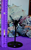 LG. Rainbow Fluorite Crystal Spiderweb Carving w/Black Metal Spider Stand 🕷️🌈🕸️