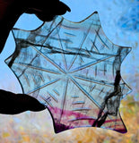 LG. Rainbow Fluorite Crystal Spiderweb Carving w/Black Metal Spider Stand 🕷️🌈🕸️