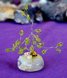 Silver Wire Wrapped Peridot Crystal Tree on Agate Tumble